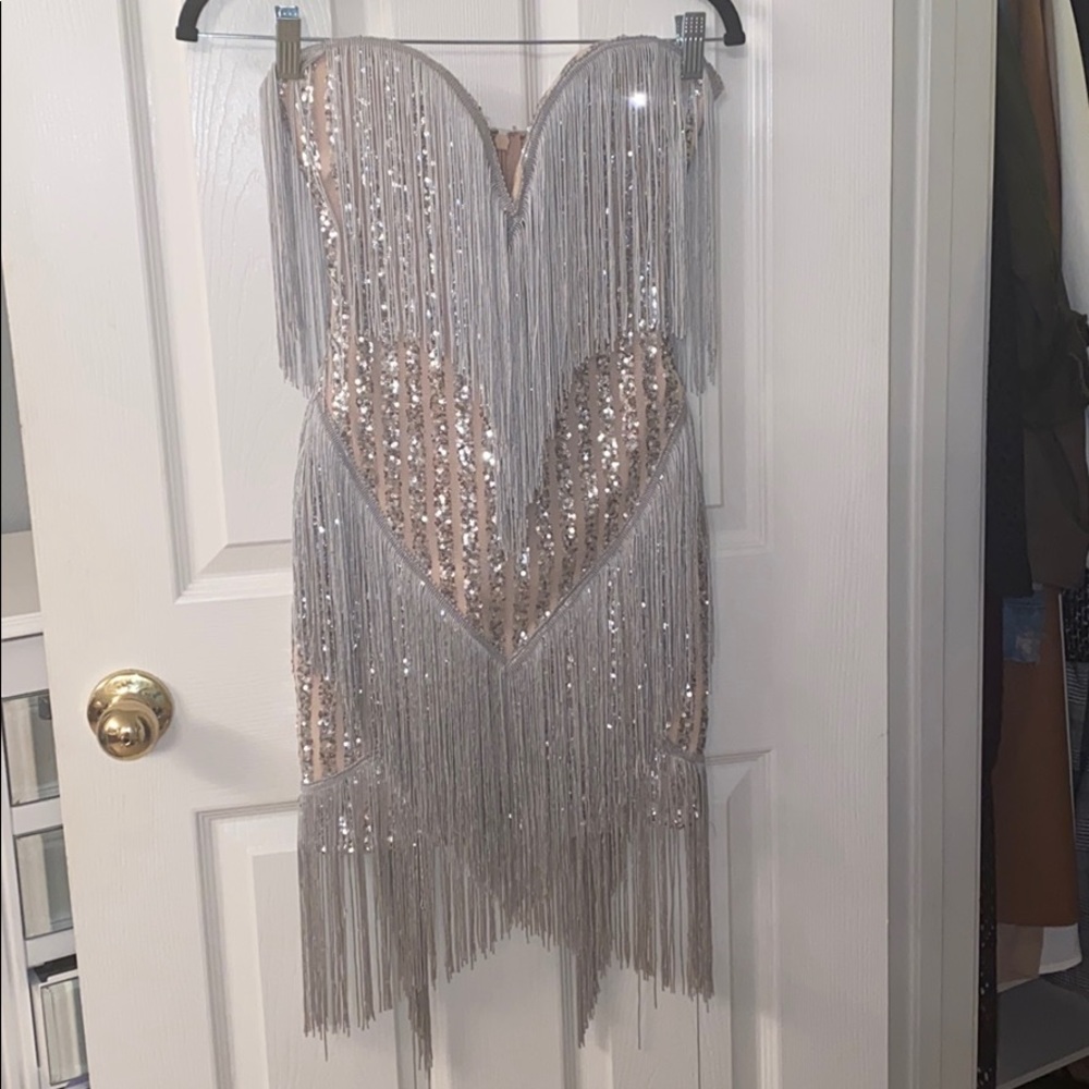 Fringe silver and Nude dress